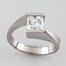 0.73 carat Princess Cut Diamond 18k White Gold Engagement Ring Size 5 GIA cert - £3,838.94 GBP