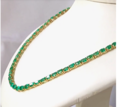 17 Ct Oval Cut Green Emerald Tennis Necklace For Women&#39;s 14K White Gold Plated - £275.48 GBP