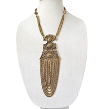 Goldette Vintage Gold Tone Etruscan Revival Medallion Draped Chain Necklace - £61.07 GBP
