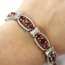 8.27Ct Oval &amp; Round Cut Simulated Ruby Tennis Bracelet   Gold Plated 925 Silver - £172.07 GBP