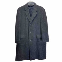 Harris Tweed Overcoat Men 44R VTG  Gray Herringbone Bespoke Wool Trench ... - $165.55