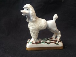 Antique German Miniature Porcelain Ceramic White Poodles Dog Anchor Mark - £77.67 GBP
