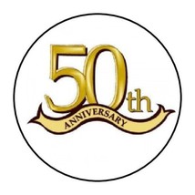 (30) 50th Anniversary Envelope Seals Labels Stickers 1.5&quot; Round gold pretty - £5.85 GBP
