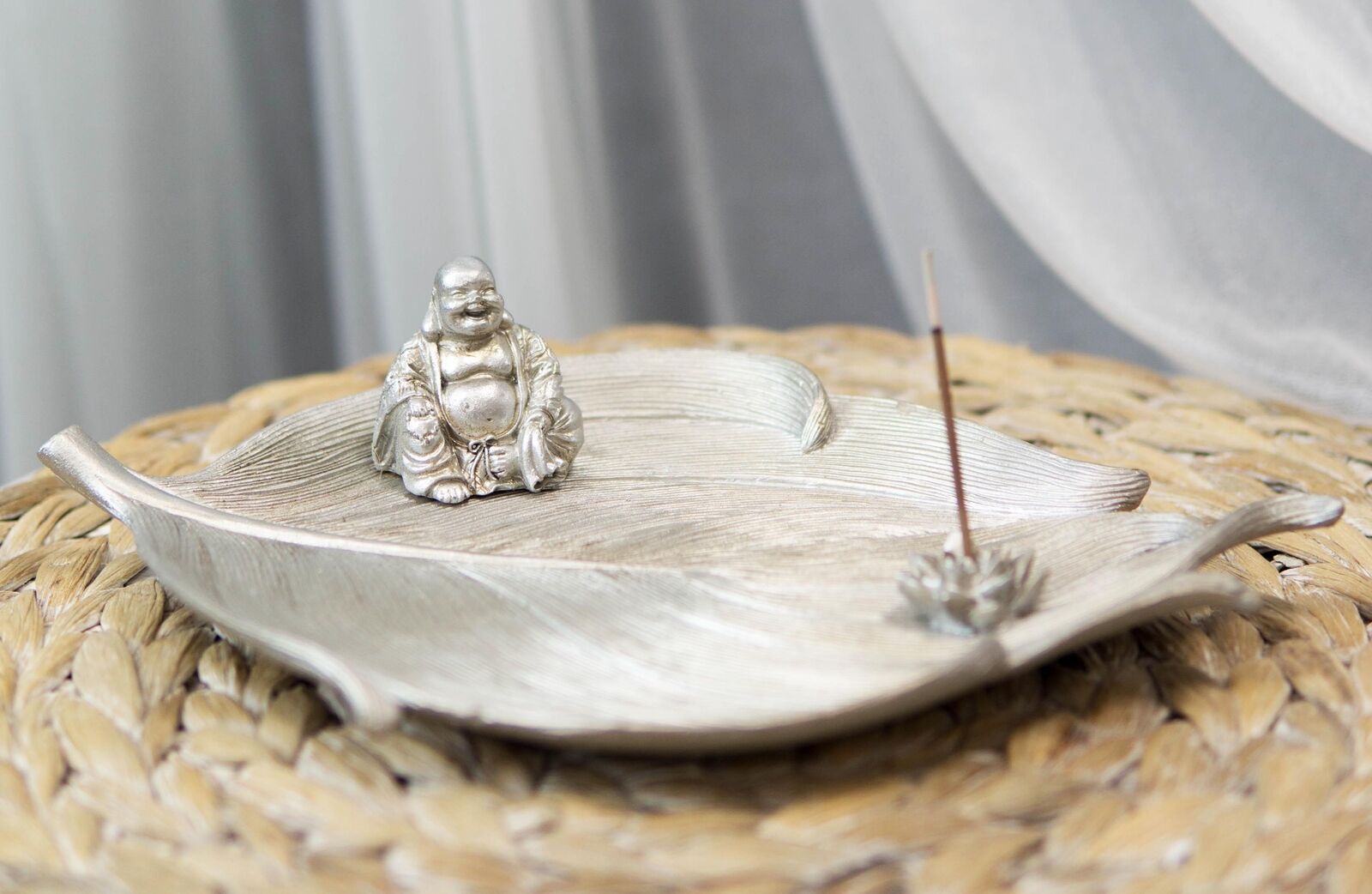 Feng Shui Zen Hotei Laughing Buddha With Lotus Flower Incense Holder Figurine