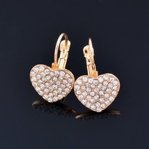 SINLEERY Shiny Full Rhinestone Heart Earrings For Women Gold Color Hoop Earring  - £7.52 GBP