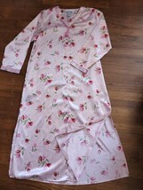 Vintage Valerie Stevens Long Satin Floral  Housecoat Robe Zipper Front S... - $39.59