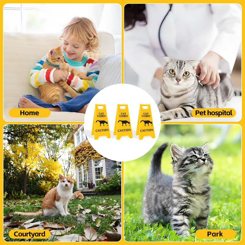 3-Pack Double-Sided Cat Vomit Caution Sign, 3D-Printed Yellow Mini Cat Vomit Sig Item image 6