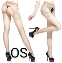 NEW Womens Beige Open Crotch Tights Pantyhose Sheer Stockings Hosiery~ Size OS - £9.39 GBP