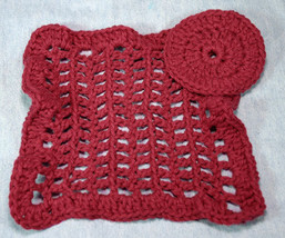 Handmade Crocheted Maroon Wash Cloth and Scrubby - £9.48 GBP