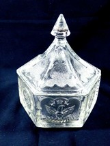 VTG clear glass Indiana Tiara Hexagonal Eagle Stars Colonial Candy Dish &amp; Lid  - £15.56 GBP