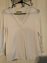 Sigrid Olsen Size XS White V-Neck 3/4 Sleeve Blouse with Crochet Trim - £4.78 GBP