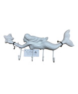 CBK White Wall Coat Towel Hook Mermaid Coastal Nautical Cast Iron w 4 Hooks - $17.63