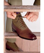 Beige Brown Two Tone Premium Leather Customized Stylish Oxford Lace Up B... - £114.56 GBP
