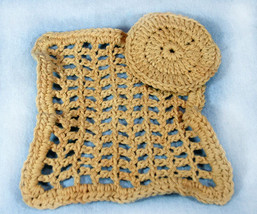 Handmade Crocheted Tan Wash Cloth and Scrubby - $12.00