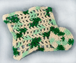 Handmade Crocheted Variegated Green Wash Cloth and Scrubby - $12.00