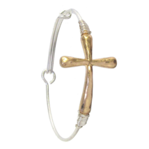 Sideways Cross Inspirational Wire Bangle Bracelet Copper and Silver - £11.90 GBP