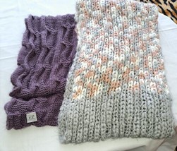 Lot of 2 Winter Infinity Warm Knitted Scarves Pink Cream Purple - £18.79 GBP