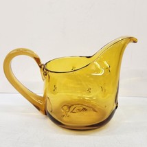 Vtg Golden Amber Yellow Bischoff Art Glass Pitcher Pinched Pattern Hand ... - $30.94