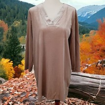 Lands End Velour Tunic M Velvet Top Beige Cozy Warm Stretch Iridescent Holiday - $24.74