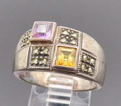 JUDITH JACK 925 Silver - Vintage Amethyst Citrine &amp; Marcasite Ring Sz 8- RG26212 - $68.74