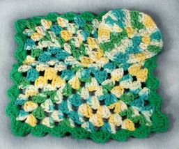 Handmade Crocheted Variegated Turquoise, Green, and Yellow Wash Cloth an... - $9.98