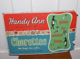 Vintage Handy Ann Chorettes Gloves Masonite Sign - $1,384.01 MXN