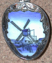 Enamel Souvenir Spoon Czechoslovakia Delft Windmill silver plated - $16.00