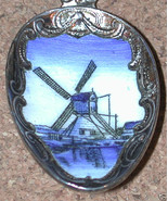 Enamel Souvenir Spoon Czechoslovakia Delft Windmill silver plated - $16.00