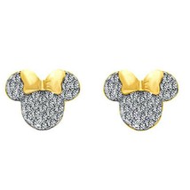 Women &amp; Girls Simulated Diamond Minnie Mouse Yellow Gold Plated Stud Earrings - £47.78 GBP