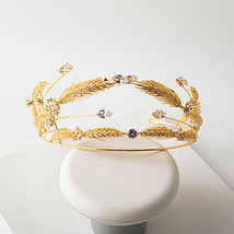 Gold Leaf Cubic Baroque Wedding Crown Tiara Vintage Wheat Bridal Hair Piece Acce - £55.68 GBP