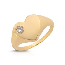 14K. Solid Gold Small Heart Women Female Ladies Lady Signet Ring With Natural Ro - £398.75 GBP