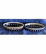2 Boleslaweic Polish Pottery Oval Bakers 6” Diameter Stars &amp; Stripes Pat... - $47.24 CAD