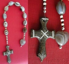 Catholic Open Chaplet Botswana Agate &amp; Serpentine Hand Made Cross - £126.15 GBP
