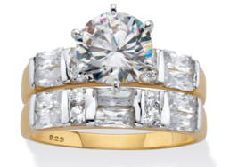 Round Emerald Cut Cz Bridal Gp 2 Ring Set 18K Gold Sterling Silver 6 7 8 9 10 - £159.49 GBP
