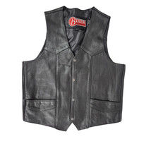 Biker Essentials Black Leather Vest Dully Lined Snaps Pockets Mens Sz 46 - $49.01