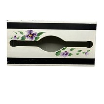Metal Long Tissue Box Beige Floral Hand Painted Wall Mount Counter MCM Vintage - £13.20 GBP
