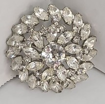 Vintage Kramer Clear Marquise &amp; Chaton Rhinestone Round Domed Brooch - £18.15 GBP