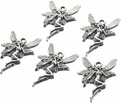 10 Fairy Charms Antique Silver Tone Fairy Tale Pendants Fairytale Findings Lot - £5.14 GBP