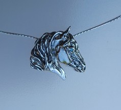 Horse head Pendant w/ stone eye Sterling Silver Necklace Equestrian Jewelry - £70.36 GBP