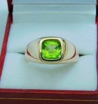 AAA Péridot 8x8mm 2.31 Carats Lourd 14K or Jaune Coupe Coussin Mans Bague - £1,123.06 GBP