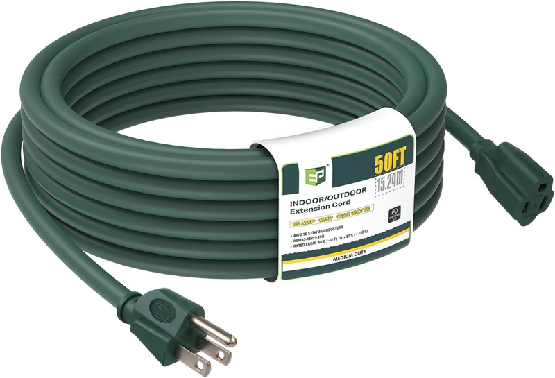 50 Ft Outdoor Extension Cord - 16/3 SJTW Durable Green Electrical Cable ... - $54.44