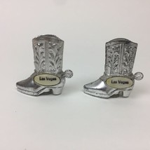 Vtg Las Vegas Souvenir Metal Cowboy Boots Salt &amp; Pepper Shakers Used - £5.99 GBP