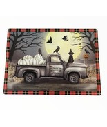 Placemats Vinyl Foam Back Haunted Farm Truck Gray Set of 4 Black Cat Spooky - £29.14 GBP