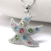 Jeweled Starfish Pendant Necklace White Gold - £10.46 GBP