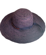 HATCH Navy 100% Straw Wide Brim Hat One Size Adjustable NWT - €31,81 EUR