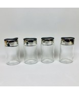 Set Of 4 GLASS SPICE JARS Oval Shaped 4” Tall Hard Plastic Lids Kitchen ... - £7.85 GBP