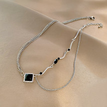 Black Square Zircon Splicing Necklace WomenEverything Cool Wind Spice Girl Cool  - $9.99