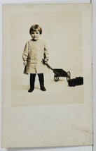 RPPC Adorable Child With Pull Toy Wagon c1910 Portrait Real Photo Postcard O1 - £15.62 GBP