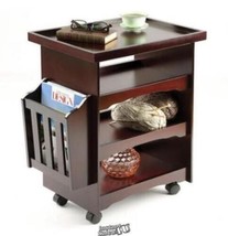 Wood Multi-Purpose Rolling Cart Inn Side Table 21&quot;Lx14&quot;Dx24&quot;H 4 locking ... - $56.99