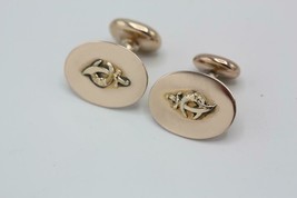 Vintage 10K Rose Gold Freemason Shriners Sword Crescent Moon Oval Cufflinks 6.2g - £256.28 GBP